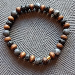 Men's bracelet - Labradorite, lava rock, and wood